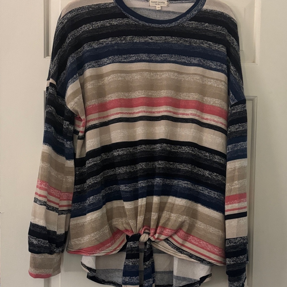 Striped Tie-Front Sweater